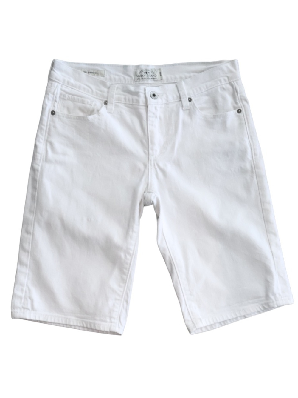 Lucky Brand The Bermuda Shorts Womens 2/26 White Denim Jean Mid Rise 11" Inseam
